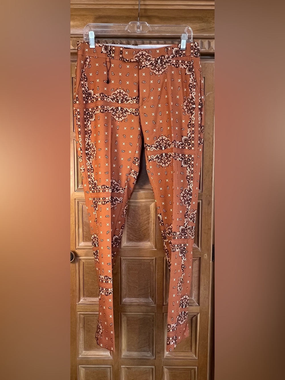 BoohooMAN Bandana Print Pants Mens 30x30 Brown Paisley Straight Streetwear